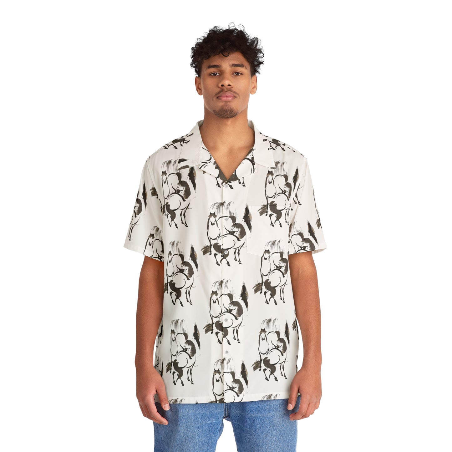 Japanese Horses Men’s Button Down Shirt